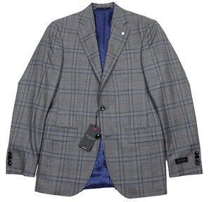 Ted Baker London Sport Coat 36‎ R Mens Slim Fit Jay Grey Blue Plaid Wool Blazer